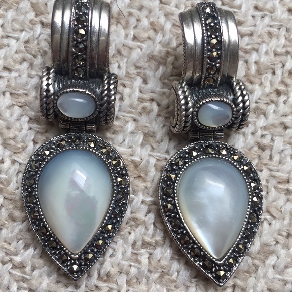 Sterling silver & and mother of pearl earrings 2” pierced earrings. Gorgeous! - Picture 2 of 4